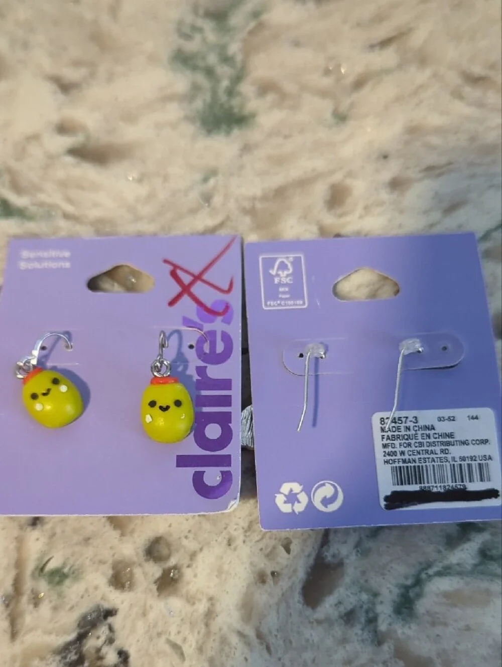 Claire's Yellow Fruit and Multicolor Rainbow Kids Earrings Set Both Pair